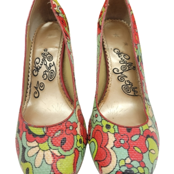 Naughty Monkey Floral Pin Up Pump Heels Multi Color Green Red Size 10 - Picture 2 of 10